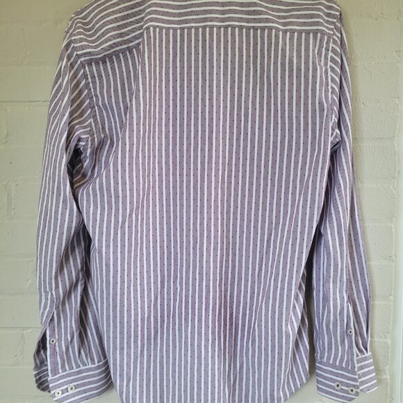 Burberry London Men's Purple & White Striped Logo Button-Down Shirt Size L - Picture 8 of 8